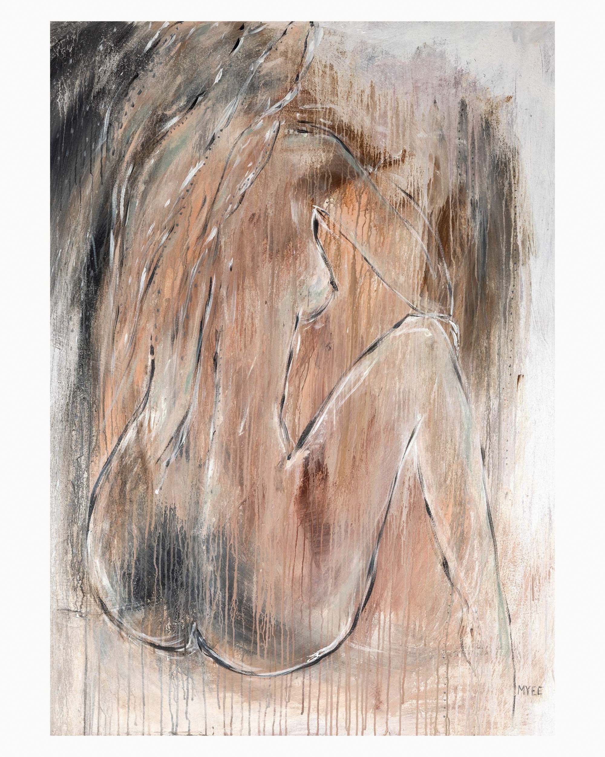 Late Night Lover limited edition figurative fine art print featuring an abstract feminine form, soft blush tones, flowing line work and layered textures in a contemporary organic composition.